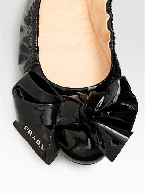 prada sport black patent leather bow detail ballet flats|Prada bow ballerina flat.